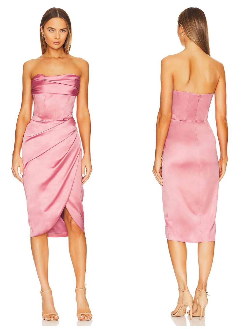 Bardot Jamila Corset Midi Dress, Dusty Rose, Xs/2, Sleeveless, Corset Tube Top